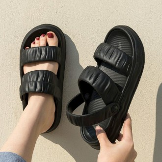 Outdoor Two Wear Thick Bottom EVA Slippers Couple Non-slip Breathable Sandals, Size: 37-38(Black)