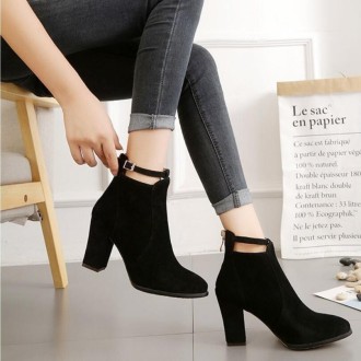 Women Shoes Suede Boots Pointed High Heels, Size:38(Black)