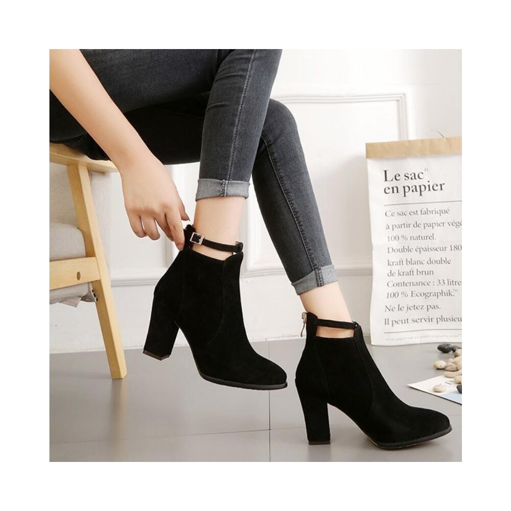 Women Shoes Suede Boots Pointed High Heels, Size:38(Black)