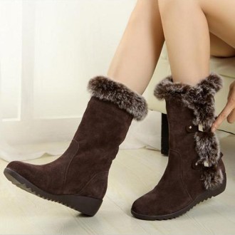 Women Mid-calf Snow Boots Thick-soled Faux Rabbit Fur Cotton Boots, Size: 38(Brown)