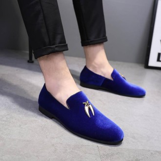 Casual Sickle Suede Men Shoes Flat Slip-on Pointed Toe Dress Shoes Loafer, Size:40(Blue)