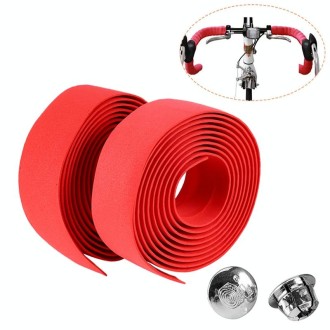 1 Pair Cycling Road Bike Sports Bicycle Cork Handlebar Tape Wrap + 2 Bar Plug(Red)