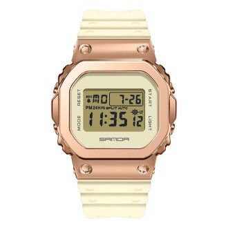 SANDA 2126 Tempered Mirror Luminous Waterproof Dual Display Electronic Watch(Khaki)