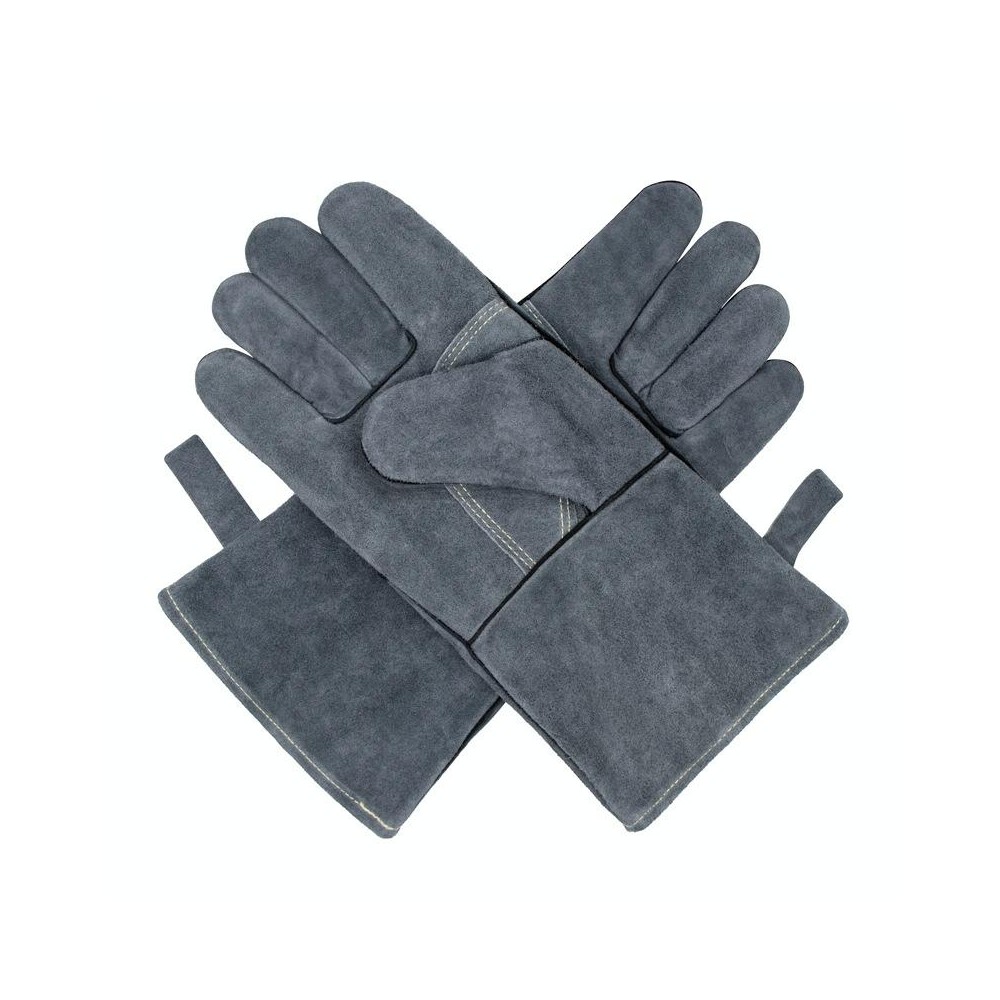 Cowhide BBQ Gloves Thickened Anti-hot Oven Welding Protection Gloves, Specification: A2416 14 inch Gray