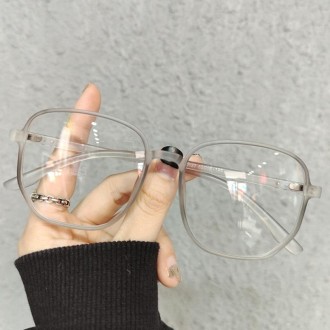 Literary Retro Anti-Blue Light Glasses Frame Light Polygonal Frame Flat Lens Eyeglass(Matte Gray)