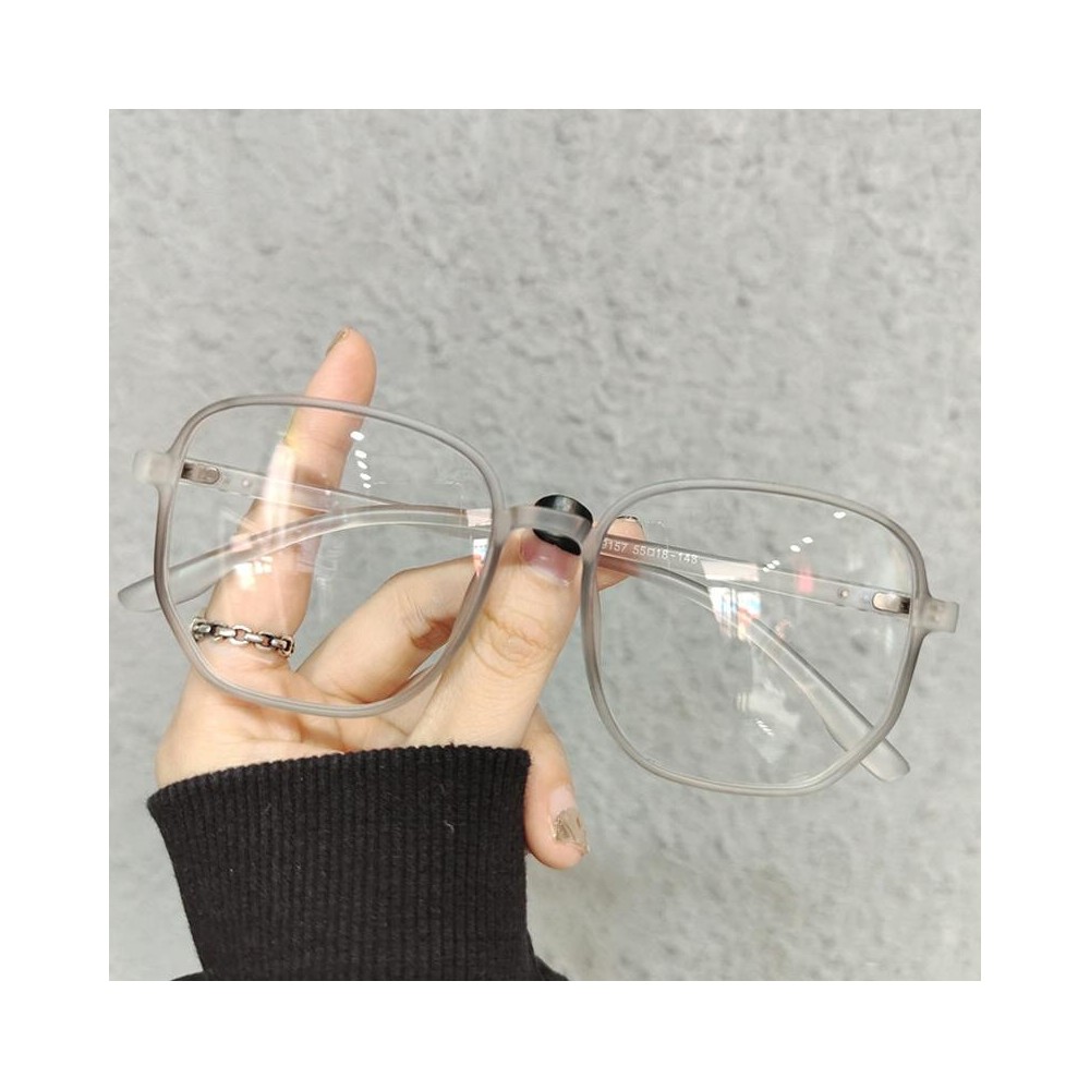 Literary Retro Anti-Blue Light Glasses Frame Light Polygonal Frame Flat Lens Eyeglass(Matte Gray)