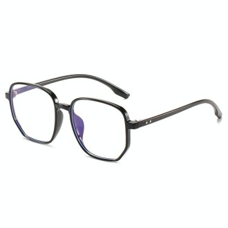 Literary Retro Anti-Blue Light Glasses Frame Light Polygonal Frame Flat Lens Eyeglass(Matte Gray)