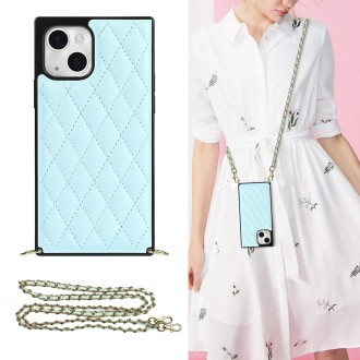 For iPhone 14 Crossbody Rhombic Microfiber Leather Phone Case(Light Blue)