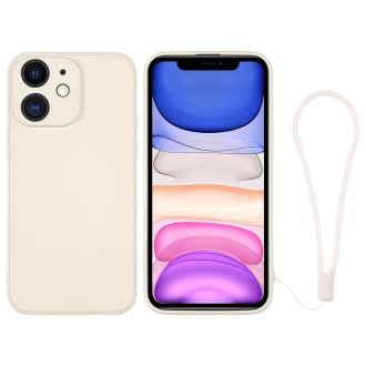 For iPhone 11 Silicone Phone Case with Wrist Strap(White)