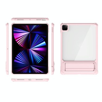 For iPad Pro 11 2020 / 2021 Transparent Acrylic PC TPU Tablet Case with Holder(Pink)