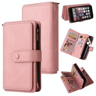 For iPhone SE 2022 / SE 2020 / 8 / 7 Skin Feel PU + TPU Horizontal Flip Leather Case with Holder & 15 Cards Slot & Wallet & Zipp