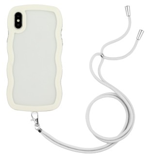 For iPhone X / XS Lanyard Candy Color Wave TPU Clear PC Phone Case(White)