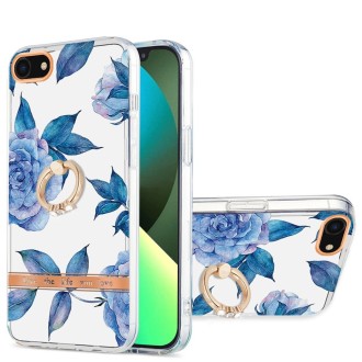 For iPhone SE 2022 / SE 2020 / 8 / 7 Ring IMD Flowers TPU Phone Case(Blue Peony)