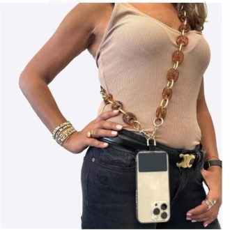 Retro Mobile Phone Chain Lanyard Tortoiseshell Acrylic Resin Bag Chain with Spacer, Spec: L205-2HS-100cm