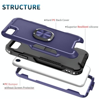 For iPhone SE 2022 / SE 2020 / 8 / 7 3 in 1 PC + TPU Phone Case with Ring Holder(Navy Blue)