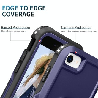 For iPhone SE 2022 / SE 2020 / 8 / 7 3 in 1 PC + TPU Phone Case with Ring Holder(Navy Blue)