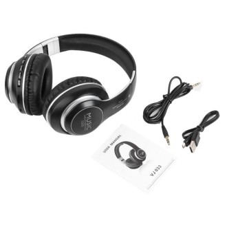 VJ033 Multi-function Upgrade Bluetooth 5.0 Headset Stereo Wireless LED Microphone FM Radio Headset(Gray)