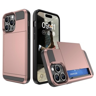 For iPhone 15 Pro Multifunction Armor Slide Card Slot Phone Case(Rose Gold)