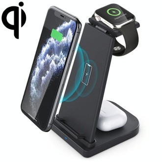 10W 3 in 1 QC 3.0  Vertical Multi-function Wireless Charger with Stand Function, Suitable for Mobile Phones / Apple Watch / AirP