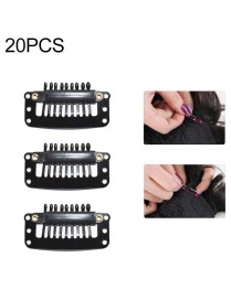 20 PCS 32mm 9-teeth Hair Extension Clips Snap Metal Clips With Silicone Back(Black)