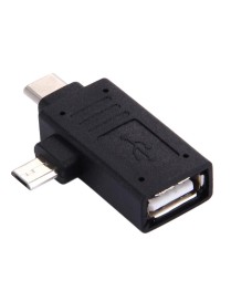 USB-C / Type-C Male + Micro USB Male to USB 2.0 Female Adapter(Black)