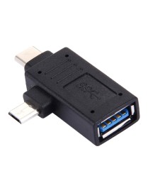 USB-C / Type-C Male + Micro USB Male to USB 3.0 Female Adapter(Black)