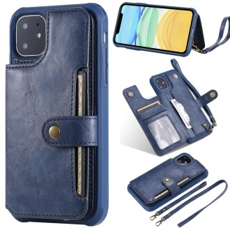 For iPhone 11 For  iPhone 11 Buckle Zipper Shockproof Protective Case with Holder & Card Slots & Wallet & Lanyard & Photos Frame