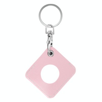 Square PU Leather Case Shockproof Anti-scratch Protective Cover with Keychain Ring Loop For AirTag(Pink)