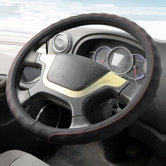 50cm Leather Truck Steering Wheel Cover(Black Red Line)