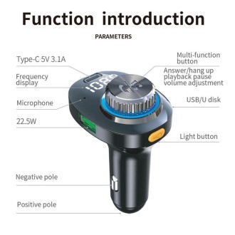 C18 Car Audio Receiver 3.1A Quick Charge USB Device BT 5.0 Color LED Backlight FM Transmitter