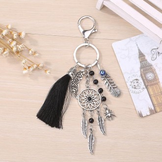 2 PCS Simple Fashion Wool Tassel Dream Catching Keychain(Black)