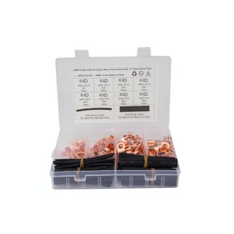 245 PCS Icstation Open Barrel Pure Copper Ring Lug Wire Crimp Terminals Assortment Kit with Heat Shrink Tube