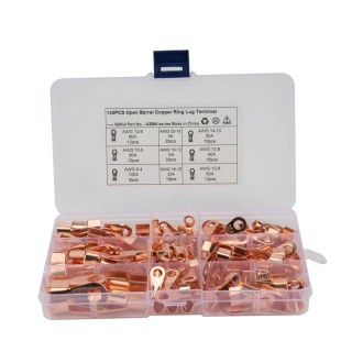 140 PCS Icstation Open Barrel Pure Copper Ring Lug Wire Crimp Terminals Assortment Kit