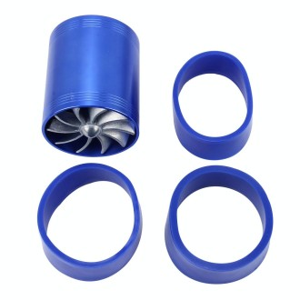 F1-Z Car Stainless Universal Supercharger Dual Double Turbine Air Intake Fuel Saver Turbo Turboing Charger Fan Set kit(Blue)