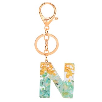 2 PCS Gold Foil Epoxy English Letter Keychain Bag Pendant(N)