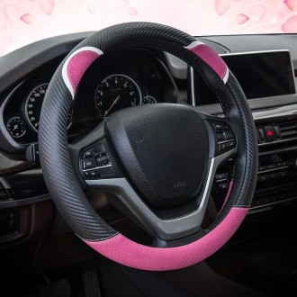 38cm Cute Rabbit Women Cartoon Car Steering Wheel Cover, Color: Round Black Rose Red