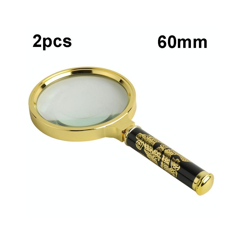 2pcs Elderly Reading Books Handheld Magnifier, Diameter:60mm(Removable Handle)