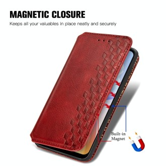 For DOOGEE X98 Pro / X98 Cubic Grid Pressed Magnetic Leather Phone Case(Red)