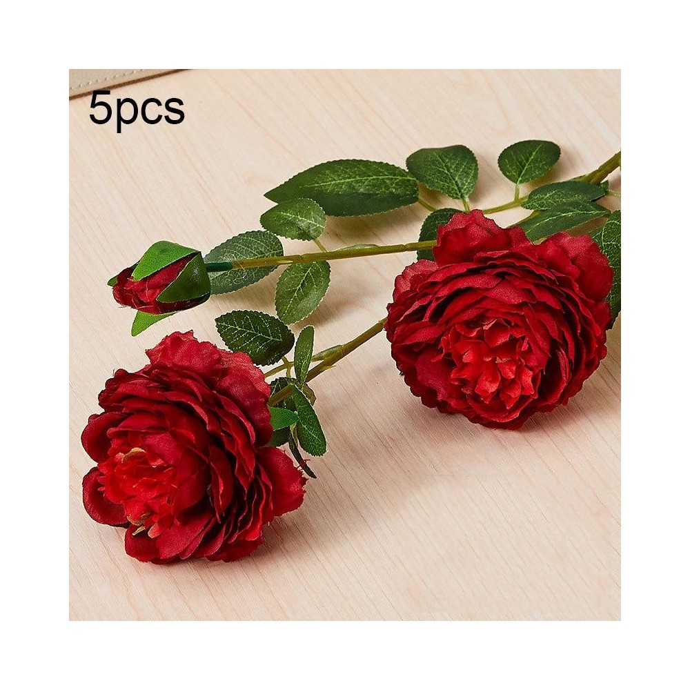 5pcs JC0055 Continental Core Flower Beam Wedding Simulation Flower Home Artificial Silk Flower(Peony Dark Red)