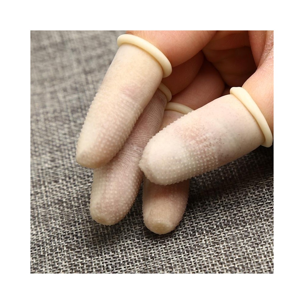 100pcs / Pack Antistatic Antislip Durable Fingertips Latex Protective Gloves, Size: L, 2.8*6.5cm(Khaki)