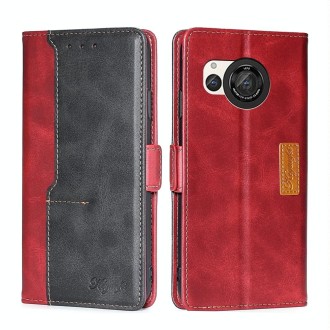 For Sharp Aquos R8 SH-52D Contrast Color Side Buckle Leather Phone Case(Red + Black)