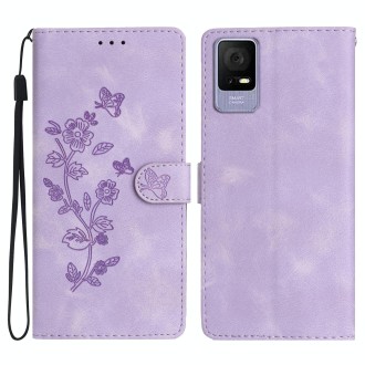 For TCL 405 / 406 / 408 Flower Butterfly Embossing Pattern Leather Phone Case(Purple)