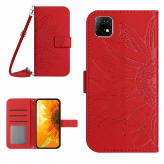 For Wiko T3 Skin Feel Sun Flower Pattern Flip Leather Phone Case with Lanyard(Red)