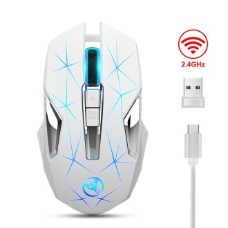 HXSJ T300 7 Keys 2400DPI 2.4G Colorful Luminous Wireless Mouse(White)