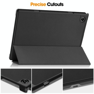 For Teclast M40 Pro 2023 Custer Pure Color 3-Fold Holder Leather Tablet Case(Black)