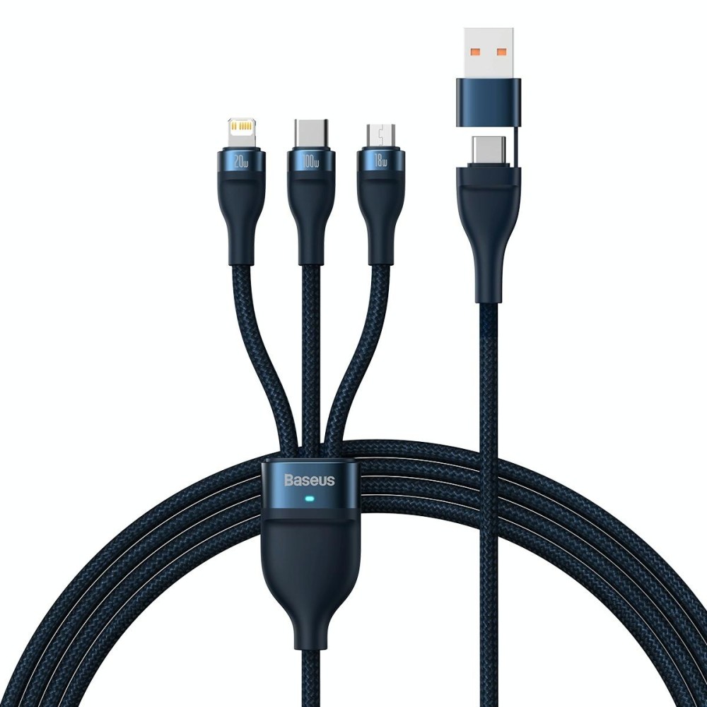 Baseus Flash Series II 1.2m USB + Type-C to Micro USB + 8 Pin + Type-C 100W Fast Charging Cable(Blue)