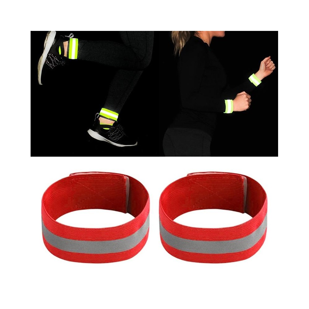 2pcs Reflective Band Outdoor Sports Running Cycling Night Warning Wrist Band(Red)