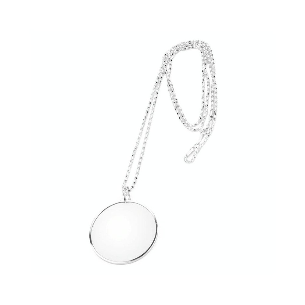 Metal Chain Round Expansion Mirror Glass Lens Necklace Magnifier(Silver)