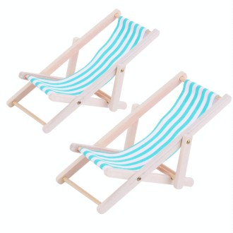 2 PCS 1:12 Beach Lounge Chair Simulation Model Outdoor Beach Scene Shooting Props Can Be Folded(Sky Blue)