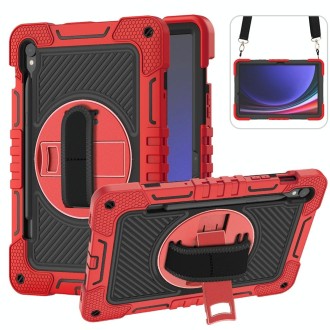 For Samsung Galaxy Tab S9 360 Degree Rotation PC Contrast Silicone Tablet Case(Red + Black)